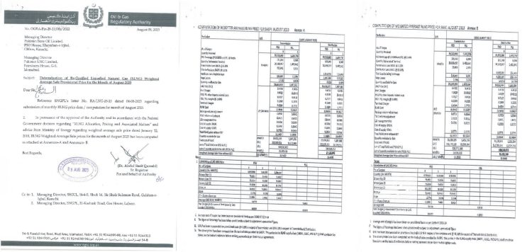 OGRA Reveals Re-Gasified Liquefied Natural Gas (RLNG) Weighted Average Sale Price for August 2023