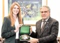 Ishaq Dar presented a Memento to the newly appointed British High Commissioner to Pakistan, H.E Ms. Jane Marriot