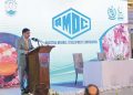 Caretaker Prime Minister Anwaar-ul-Haq Kakar addresses the signing ceremony of the joint venture between Pakistan Mineral Development Corporation and Miracle Saltworks Collective Inc. (USA) for the value addition and export of pink salt, in Islamabad on February 20, 2024.
