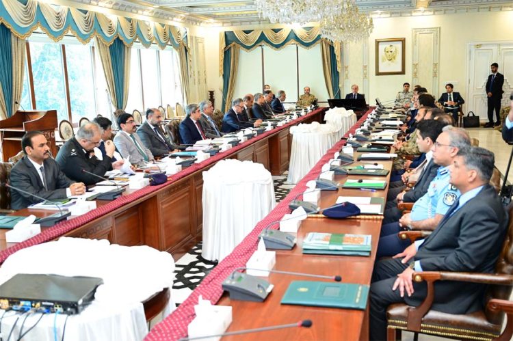 Prime Minister Muhammad Shehbaz Sharif chairs a high level security meeting in Islamabad on 27 March, 2024.
