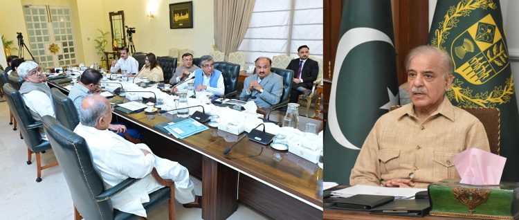 Prime Minister Muhammad Shehbaz Sharif chairs a meeting regarding the closing down of the Public Works Department, in Lahore on August 25, 2024.
