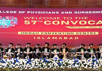Islamabad : Speaker National Assembly addressing the participants at 57th Convocation of Physicians and Surgeons of Pakistan at Jinnah Convention Center