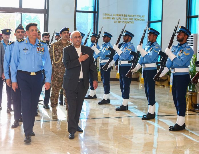 President visits AHQ to boost PAF morale on resounding success against Indian aggression